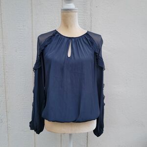 Ramy Brook silk sheer sleeve blue  top